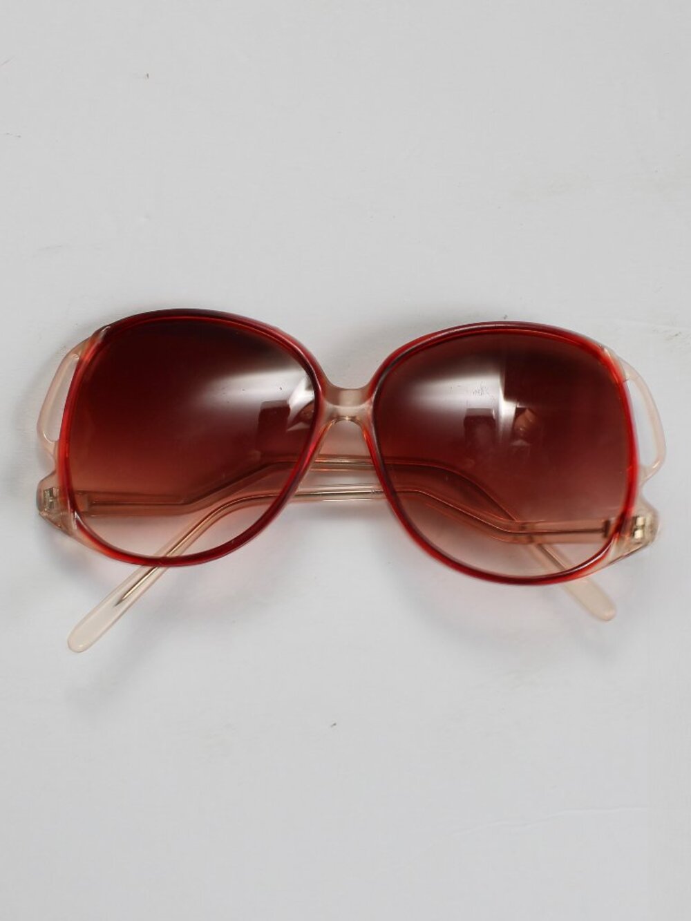 Vintage 70s 80s Wave Legs Red Large Round Frames Women's Sunglasses - Picture 4 of 8